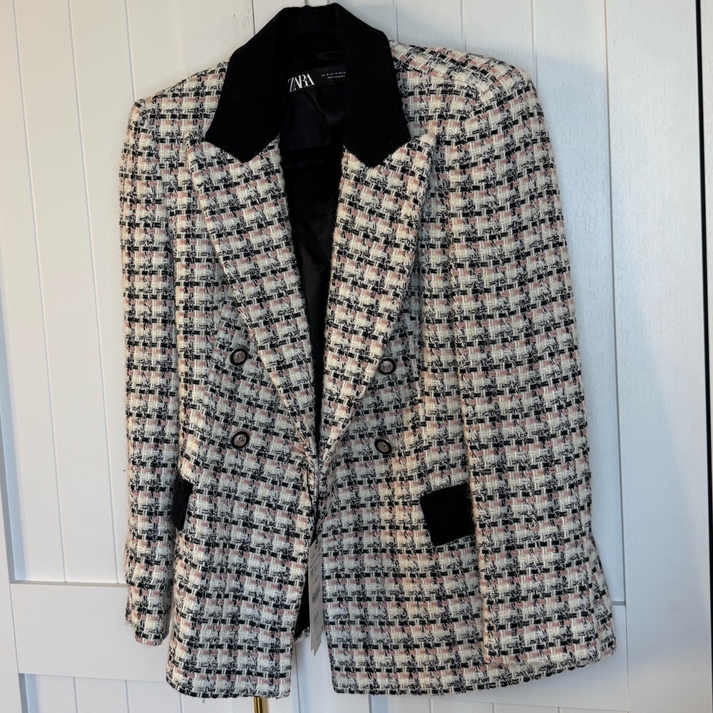 Zara Women's Classic plaid Tweed Blazer